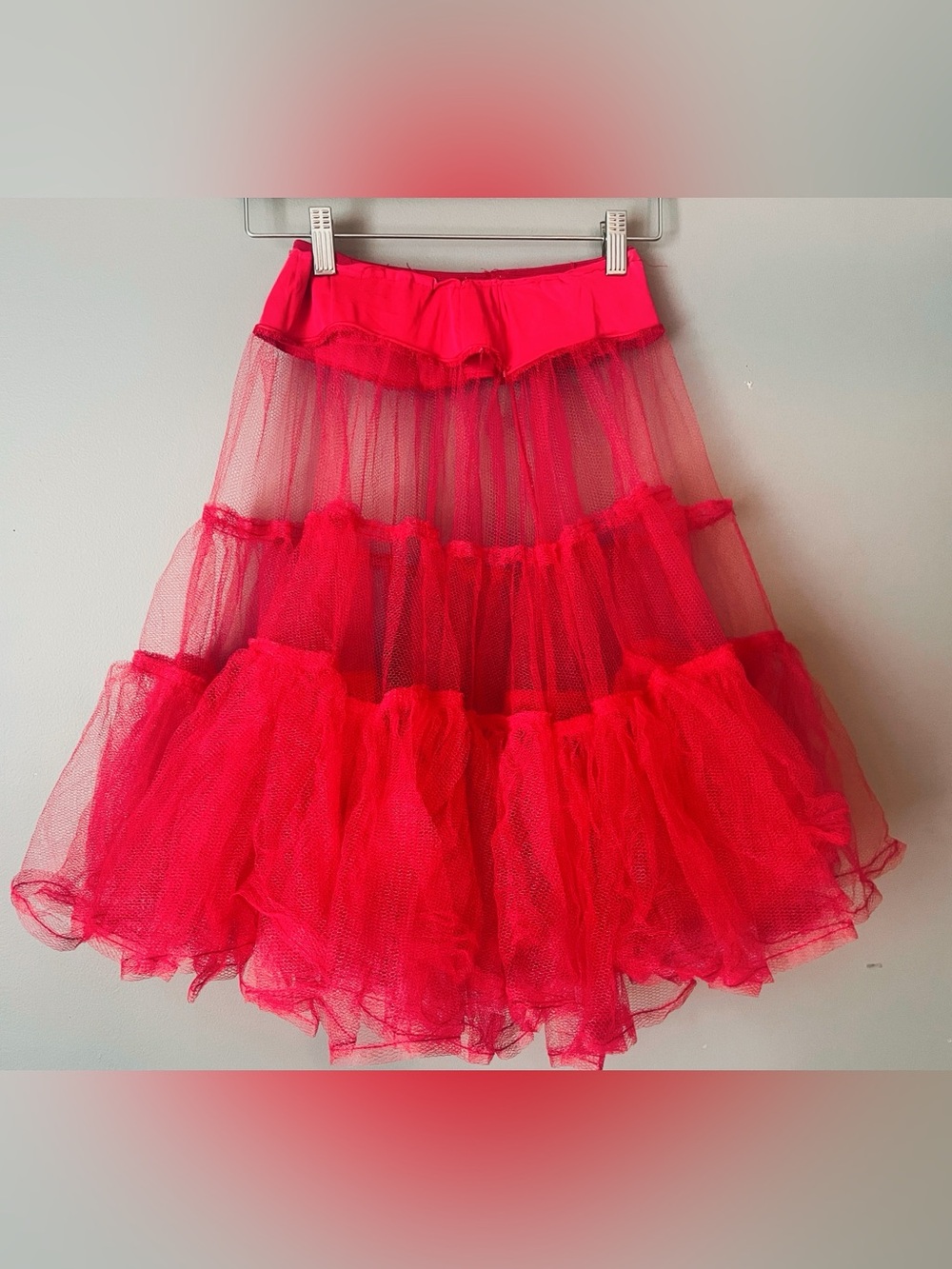 Vintage Red Crinoline Petticoat Slip Size Small Ruffle Mesh Square Dance Costume